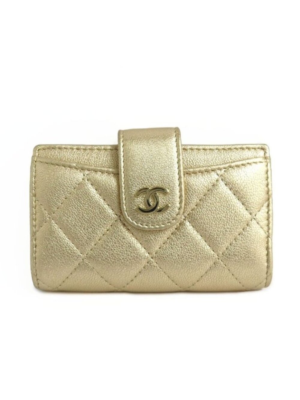 Chanel Classic Small Wallet Ap1991 Quilted Card Bifold Gold Mini